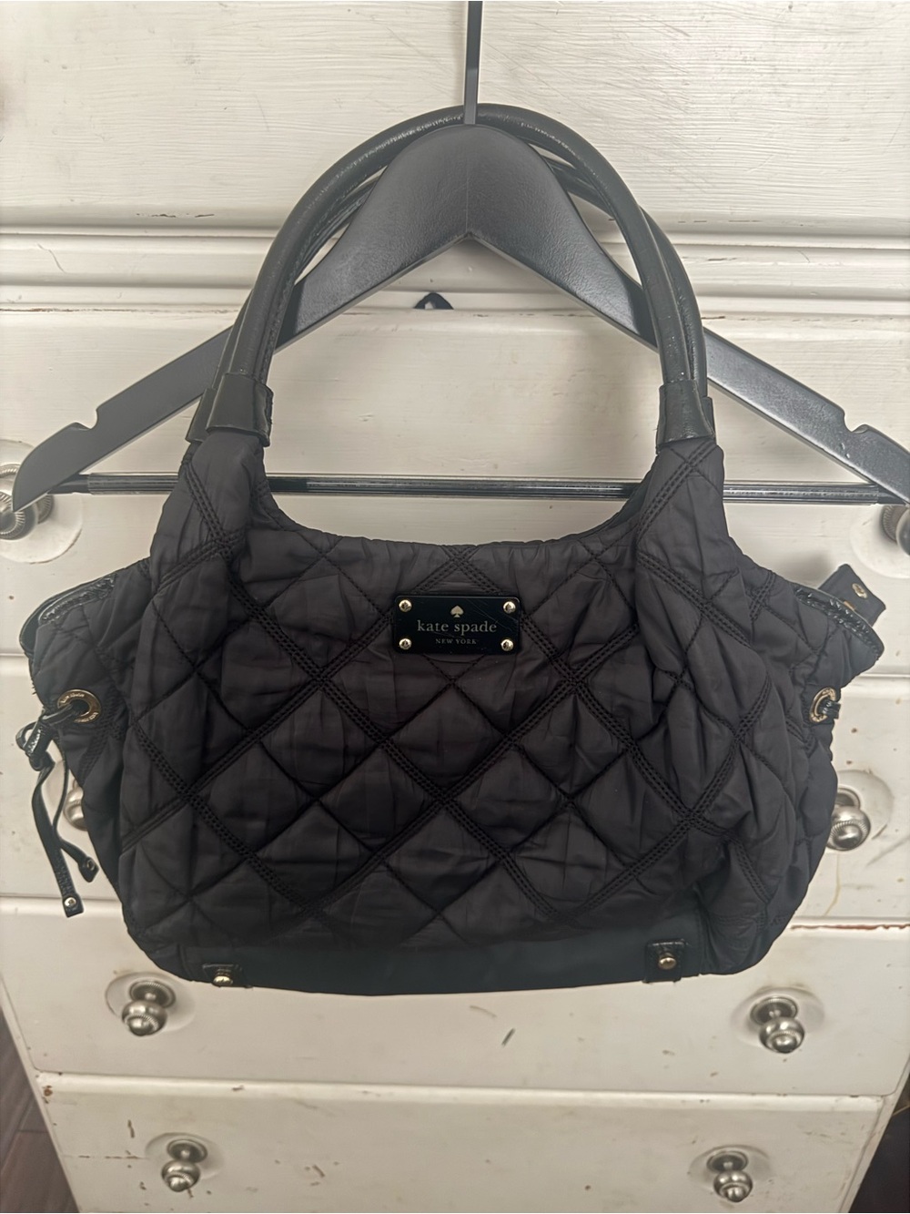 Kate Spade Black Quilted Nylon Satchel NYC Central Park Map Lining